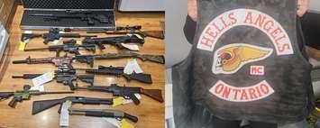 Firearms and a Hells Angels Motorcycle Club vest seized by police. Photo provided by OPP.