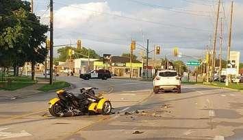 (Photo of crash in Leamington, July 28, 2025 courtesy of the Ontario Provincial Police)
