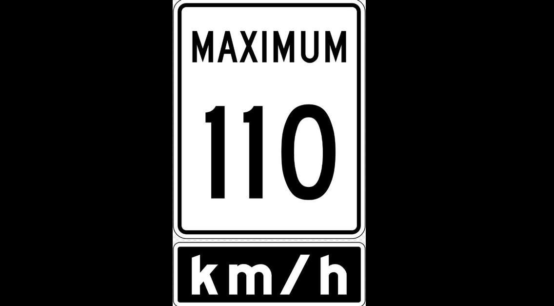 Public domain photo of a 110 km/h speed limit sign. 