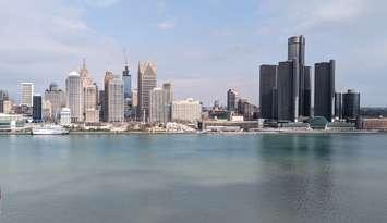 The Detroit skyline as seen from the CIBC Building in downtown Windsor, April 17, 2024. Photo by Mark Brown/WindsorNewsToday.ca.