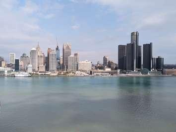 The Detroit skyline as seen from the CIBC Building in downtown Windsor, April 17, 2024. Photo by Mark Brown/WindsorNewsToday.ca.