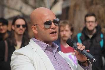 Activist Edy Haddad speaks at a rally at the University of Windsor on March 20, 2019. Photo by Mark Brown/Blackburn News.