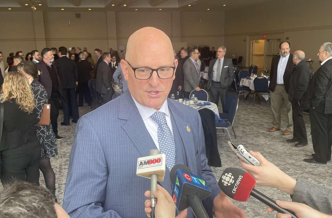 Windsor Mayor Drew Dilkens speaks after his State of the City address, February 12, 2025. (Photo by Maureen Revait)