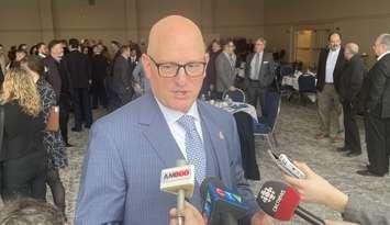 Windsor Mayor Drew Dilkens speaks after his State of the City address, February 12, 2025. (Photo by Maureen Revait)