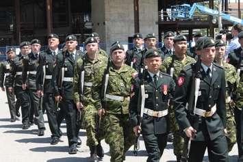 The 31 Service Battalion marches on Park St E in downtown Windsor following a parade and review on June 10, 2017 (Photo by Mark Brown/Blackburn News)
