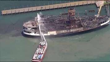 Old Boblo Island ferry destroyed by fire. (Photo courtesy of WXYZ.com)