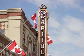 New flags in downtown Chatham, Capitol Theatre (Image from Chatham BIA)