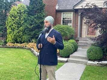 NDP leader Jagmeet Singh visits Windsor to discuss Bank of Canada lending rates, July 19, 2023. (Photo by Maureen Revait)
