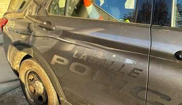 A damaged LaSalle police vehicle on October 29, 2024. Photo provided by LaSalle police