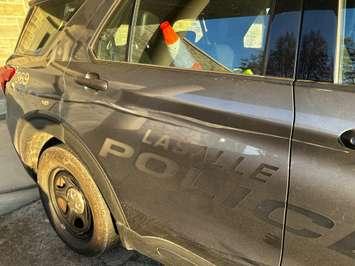 A damaged LaSalle police vehicle on October 29, 2024. Photo provided by LaSalle police