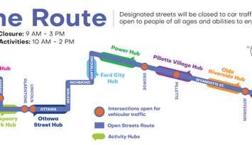 The route map for the City of Windsor's 2024 Open Streets East Edition. Image courtesy City of Windsor.