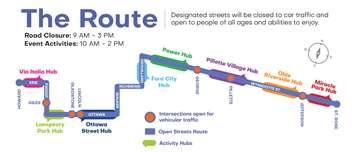 The route map for the City of Windsor's 2024 Open Streets East Edition. Image courtesy City of Windsor.