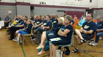 Parents, students, staff and supporters of Gore Hill Public School in Leamington relax after the public school board votes to keep it open at its meeting on June 8, 2017 (Photo by Mark Brown/Blackburn News)