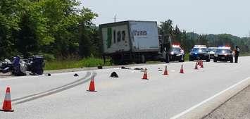 Fatal crash on Highway 3 in Kingsville on June 7, 2019. (Photo via OPP Twitter) 