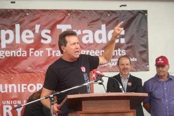 Unifor union representative Chris Taylor speaks at a rally in Windsor, September 12, 2019. (Photo by Maureen Revait) 