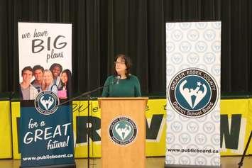 GECDSB Director of Education Erin Kelly announces funding for capital projects, January 31, 2017. (Photo by Maureen Revait) 