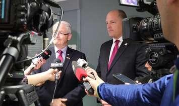 Canada's Transport Minister Marc Garneau and Windsor Mayor Drew Dilkens take questions from the media, October 20, 2017. (Photo courtesy of Drew Dilkens via Twitter)