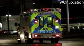 An ambulance leaving the scene of a shooting in Windsor on April 9, 2022 (Photo from @OnLocation video)