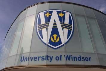 University of Windsor logo on the side of the new Stephen and Vicki Adams Welcome Centre, October 2, 2015. (Photo by Mike Vlasveld)