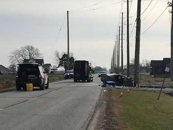 The OPP investigate a collision on Rochester Townline in Lakeshore, November 25, 2019. Photo by Paul Pedro/Blackburn News.