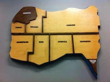 A wood-carved map of Essex County, which hangs in the chambers at the Essex Civic Centre.