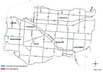 Map of road resurfacing projects across Essex County that are expected to begin in June. (Photo courtesy County of Essex)