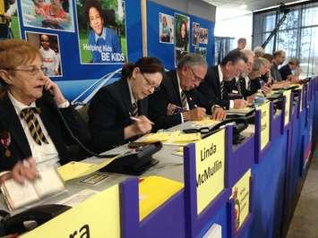 Volunteers work the phones and take pledges during the 2017 Windsor-Essex Easter Seals Telethon at Central Park Athletics in Windsor, April 2, 2017 (Photo by Adelle Loiselle, Blackburn News)