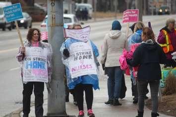 Striking public health nurses are seen outside the Windsor-Essex County Health Unit on March 14, 2019. Photo by Mark Brown/Blackburn News.