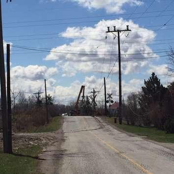 The Ontario Provincial Police (OPP) have charged a Windsor man after a hydro pole was severed in Lakeshore. Apr 15, 2019. (Photo courtesy of OPP)