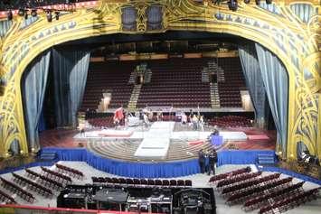 The stage is set for Cirque du Soleil's 'Corteo' at the WFCU Centre, May 15, 2019. Photo by Mark Brown/Blackburn News.