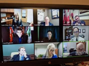 Tecumseh Town Council participates in a special meeting via Zoom, April 8, 2021. Image from Zoom.