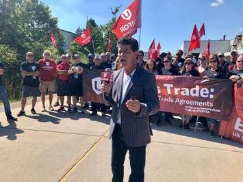 Jerry Dias speaks to the crowd at the Nemak Plant in Windsor on September 2, 2019. (Photo by Allanah Wills)