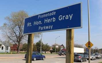 Rt. Hon. Herb Gray Pkwy. sign on Huron Church Rd. in Windsor. (Photo by Mike Vlasveld)