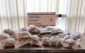 A seizure of suspected marijuana is displayed on August 3, 2018.  Photo courtesy Canada Border Services Agency.