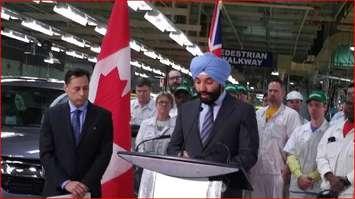 Federal Minister of Innovation, Science and Economic Development, Navdeep Bains at Honda in Alliston, Ontario January 9, 2017.  Courtesy of @MinisterISED