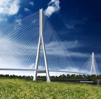 An artist rendering of the possible cable-stayed design of the Gordie Howe International Bridge, courtesy of Infrastructure Canada.