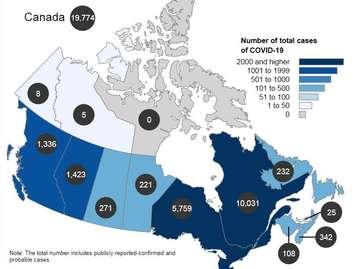 A graphic from Public Health Canada of COVID-19 cases across Canada April 9, 2020. (courtesy of Public Health Canada)