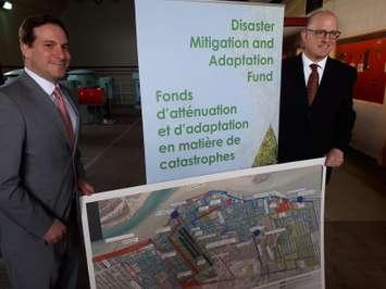 Eglinton-Lawrence MP Marco Mendicino, parliamentary secretary to the Minister of Infrastructure and Communities, left, and Windsor Mayor Drew Dilkens at St. Paul Pumping Station, April 18, 2019. Photo by Mark Brown/Blackburn News.