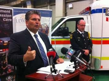 Windsor Regional Hospital CEO David Musyj and Essex-Windsor EMS Chief Bruce Krauter speak with the media, May 20, 2015. (Photo by Mike Vlasveld)