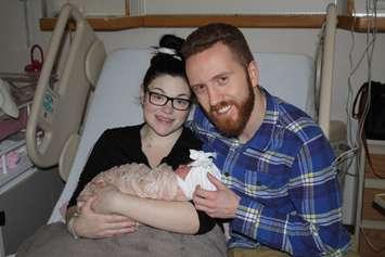 Baby Olivia Grace, mom Julia Tolmie, and dad Sam Poole (Photo courtesy of Windsor Regional Hospital)