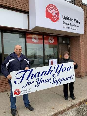 United Way Executive Director Dave Brown and 2019 Campaign Chair Vicky Ducharme. 2 January 2020. (Photo by United Way)