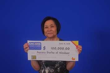 Aurora Borho of Windsor won $100,000 with ENCORE in the June 1 LOTTO MAX draw. (Photo courtesy of OLG)