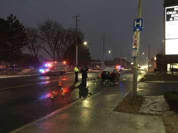 Police respond to Tecumseh Road East in Windsor after a cyclist was struck by a vehicle, January 17, 2019. (Photo by Paul Pedro)