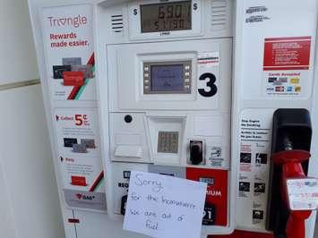 A gas pump at the Canadian Tire station on the corner of London Rd. and Lambton Mall Rd. in Sarnia. July 25, 2018. (Photo by Colin Gowdy, BlackburnNews)