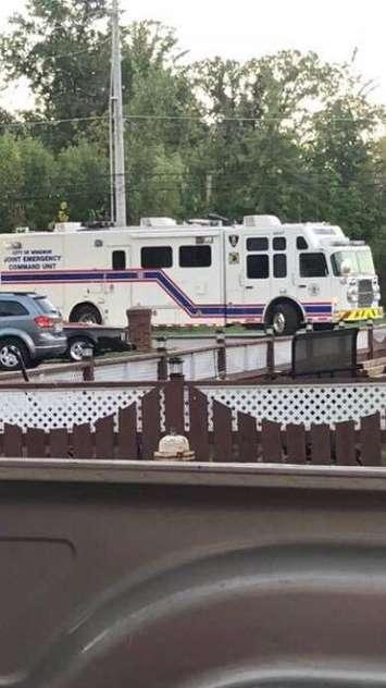 The Windsor Police mobile command unit is parked at the Countryside Village of Windsor trailer park on September 16, 2018. Photo submitted by Shelley Cannon/Facebook. Used with permission.
