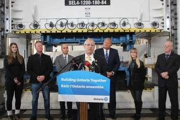 Minister Vic Fedeli announces funding at Precision Stamping Group, January 21, 2020. (Photo by Maureen Revait) 