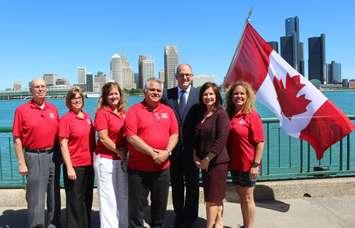 The committee for the Great Canadian Flag Project make a funding announcement at Dieppe Gardens in Windsor, June 29, 2016. (Photo by Maureen Revait) 
