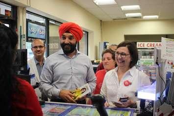 Liberal candidate for Essex Audrey Festeryga campaigns with Minister Navdeep Bains in LaSalle on day two of the federal election campaign, September 12, 2019. (Photo by Maureen Revait) 