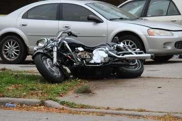 Windsor police investigate a two motorcycle crash on University Ave. W between Huron Church Rd. and Detroit St. in Windsor, October 14, 2015.  (Photo by Adelle Loiselle)