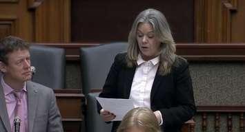 (Screenshot of Lisa Gretzky in the Ontario Legislature on Wednesday, February 22, 2023)